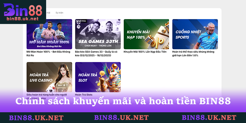 Bin88 | bqu.uk.com - Nhà Cái Đổi Thưởng Casino, Thể Thao Uy Tín 2026 11 Chính sách khuyến mãi và hoàn tiền BIN88