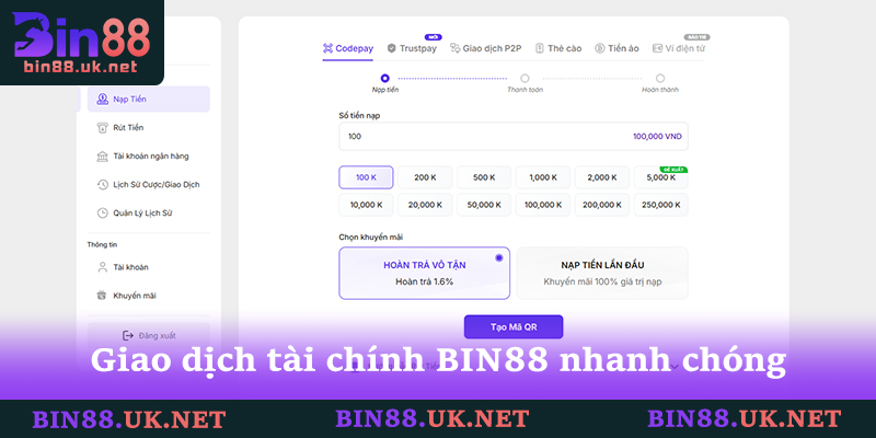 Giao dịch tài chính BIN88 nhanh chóng và minh bạch